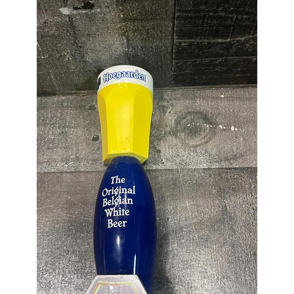 Hoegaarden Belgian White Beer Tap Handle Blue Yellow Glass Top Bar Decor 11 Inch